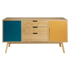 Credenza vintage a 2 ante e 3 cassetti tricolore